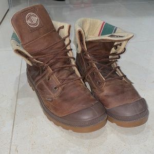 Palladium boots, brown with green detailing